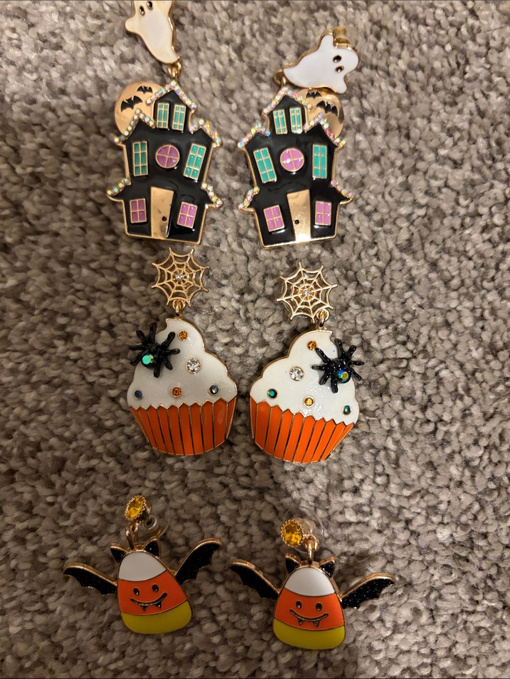 Halloween earrings spider bats and ghost haunted house  - Unbranded